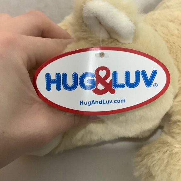 Hug & Luv Tan Plush Smiling Lamb Stuffed Animal Toy 11" Long NWT Hand Held - Picture 6 of 8